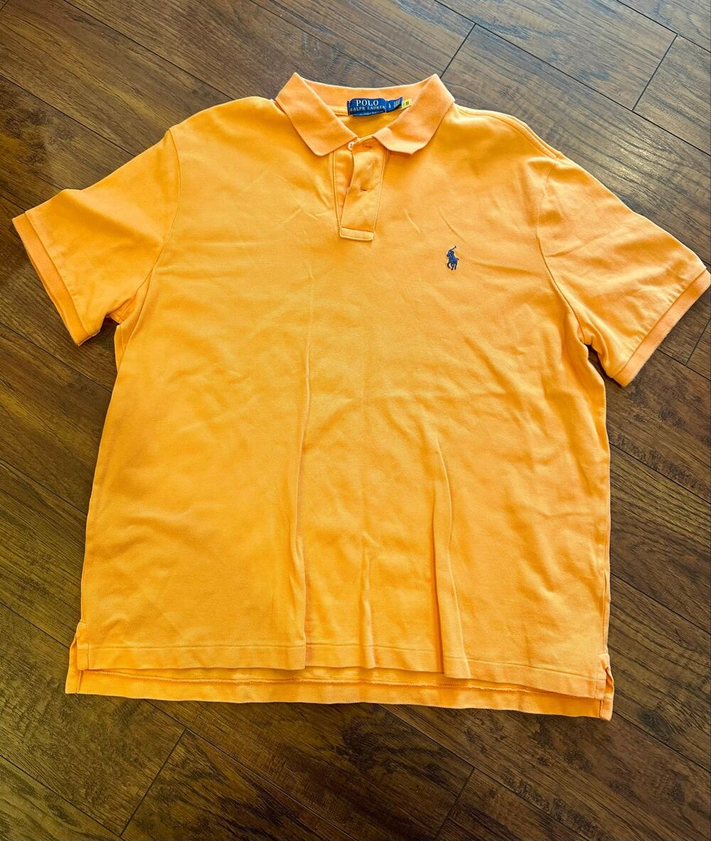 Polo Ralph Lauren Mens Large ORANGE Classic Fit Pique POLO Shirt Pony Logo
